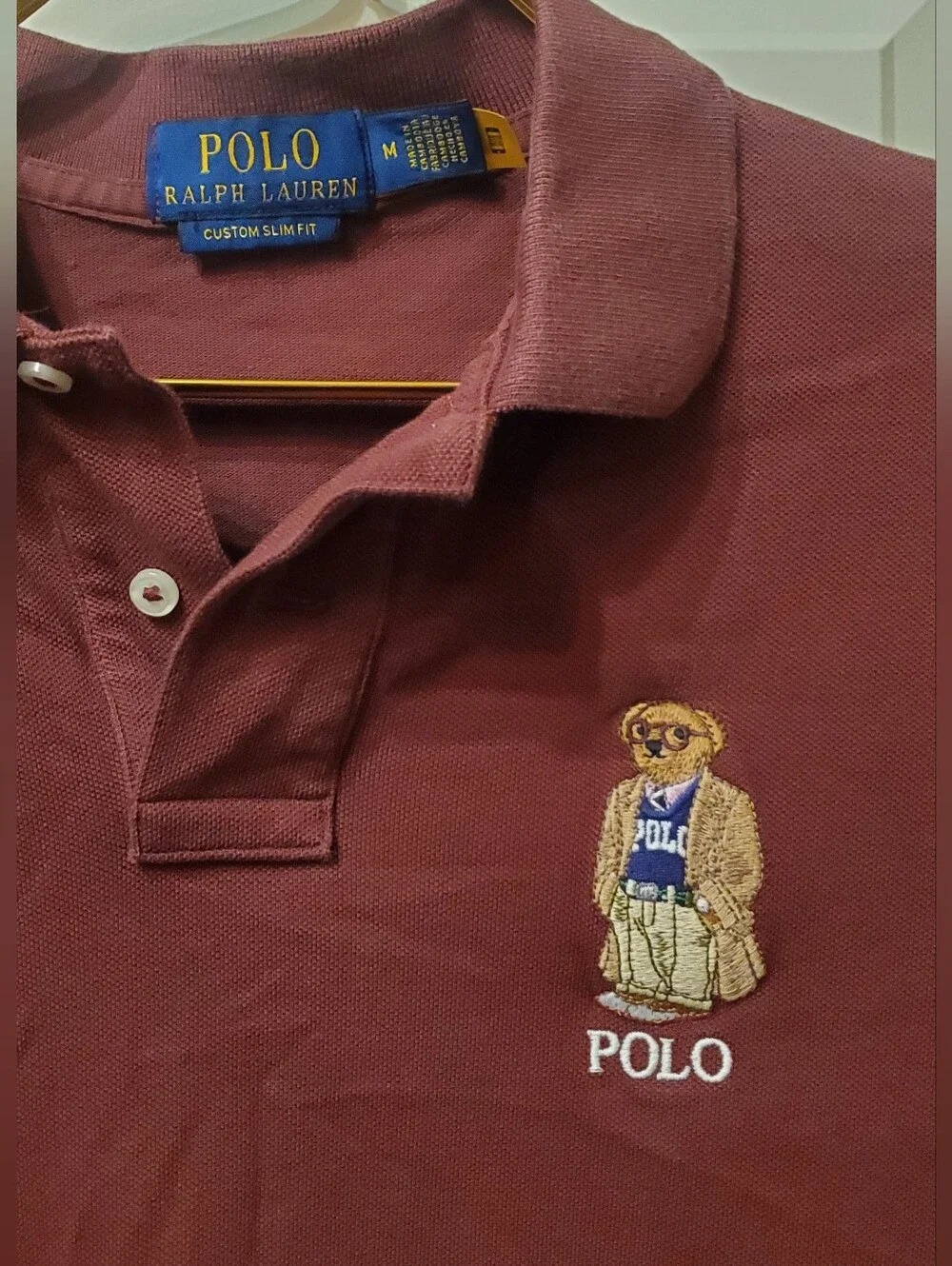 Polo by Ralph Lauren Burgundy Polo Shirt with Bear Patch Size Medium